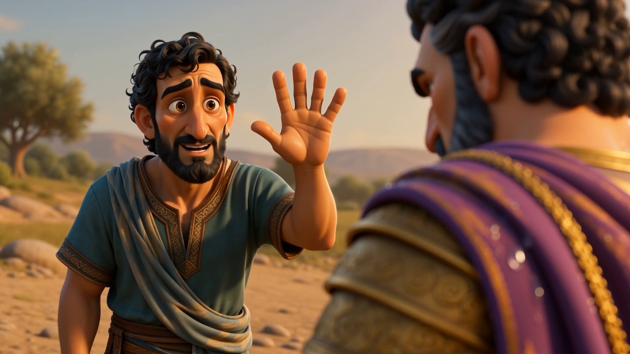 The servant holds up a hand, counting