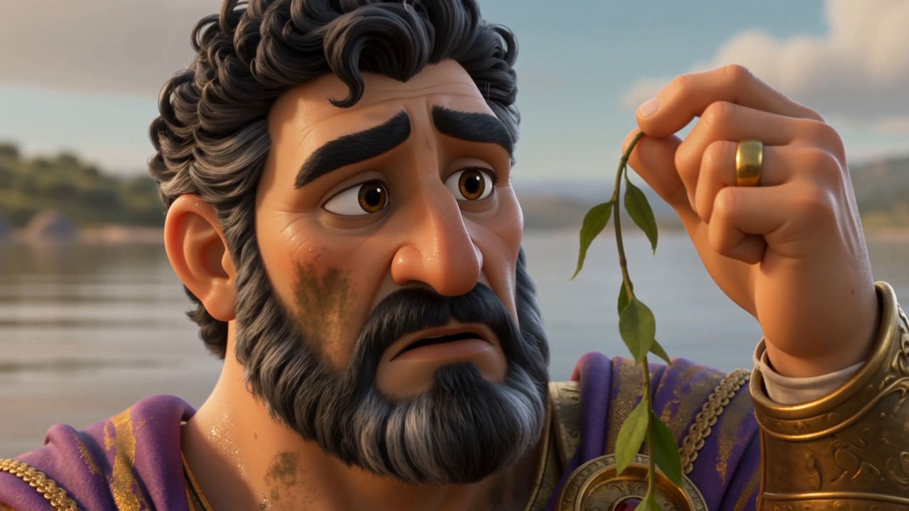 He pulls a weed out of his hair and stares at it