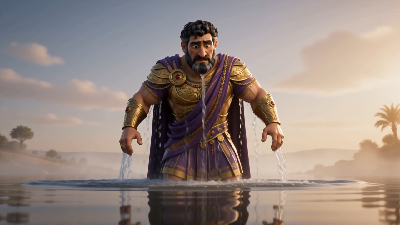 Standing in the shallows, water running off him