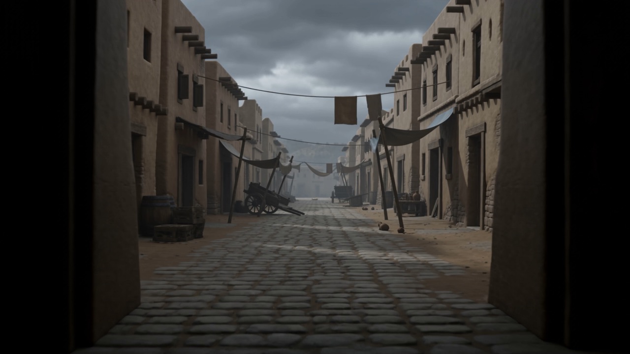 An empty street seen through the gateway