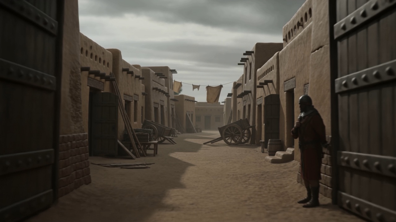 One figure alone in a doorway, then gone