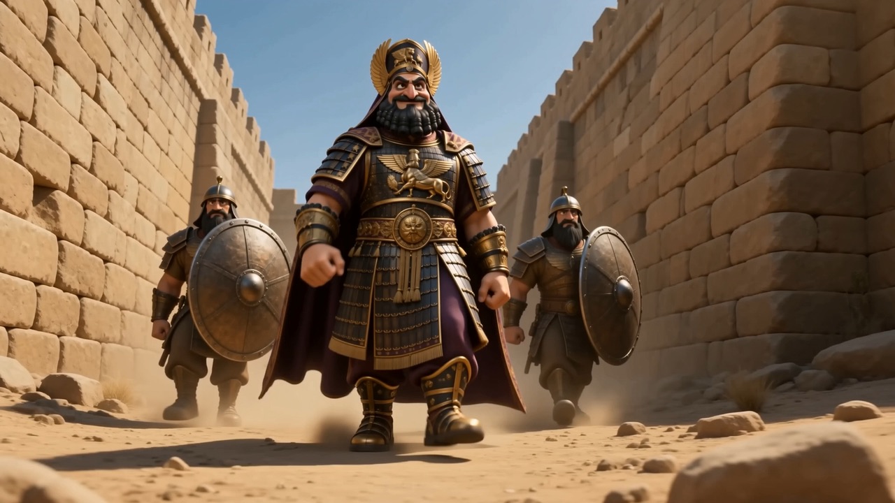 A herald strides out from the ranks toward the wall