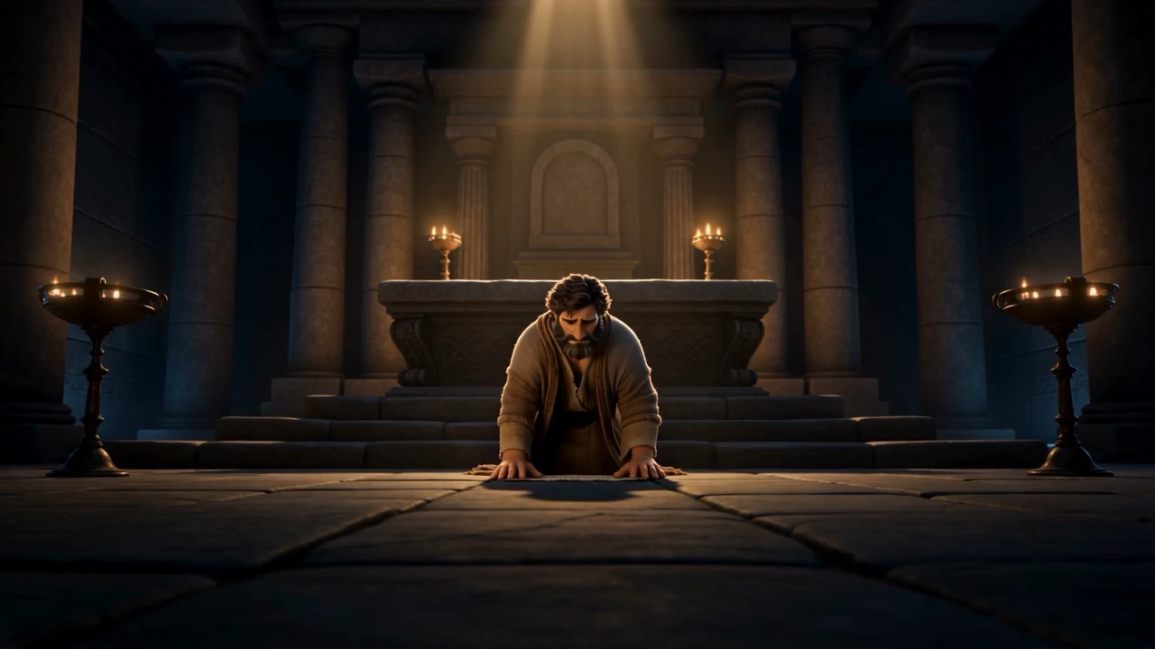 A vast empty hall, one small figure at the far end