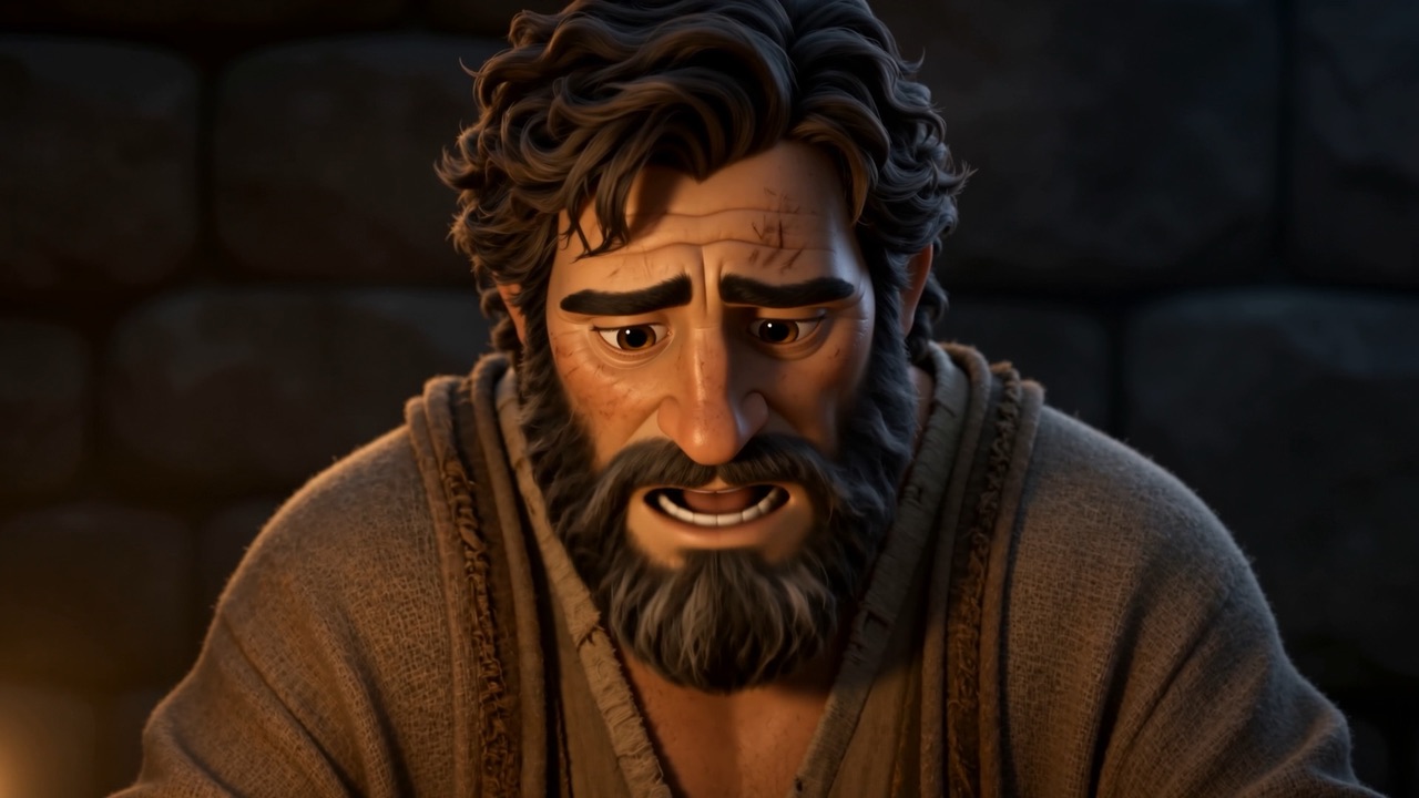 His face by candlelight, still talking