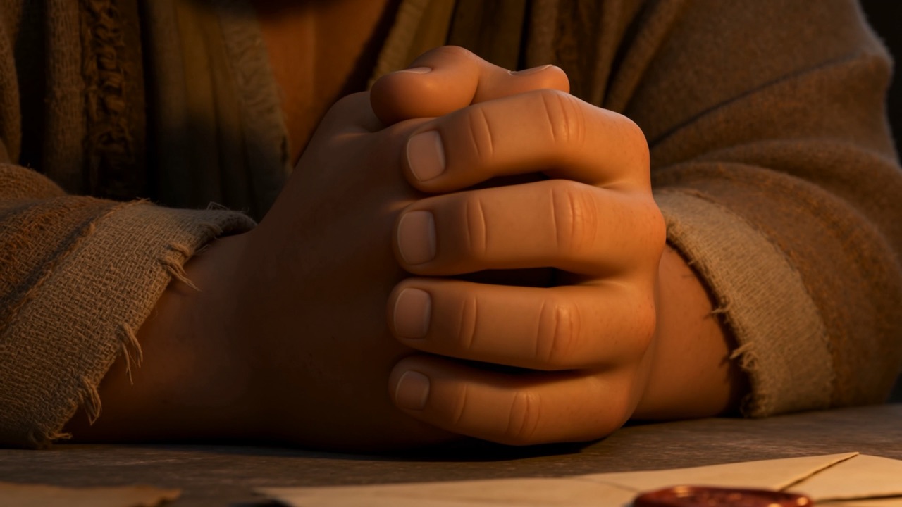 Hands closed together on the stone