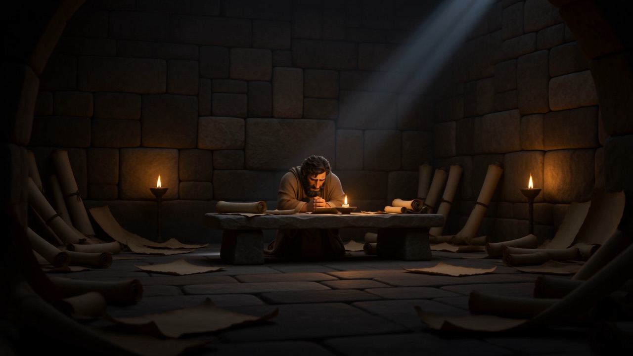 One man, one lamp, a very large dark room