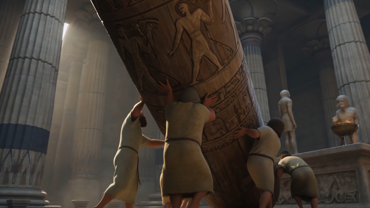 They lever it into place against the temple wall