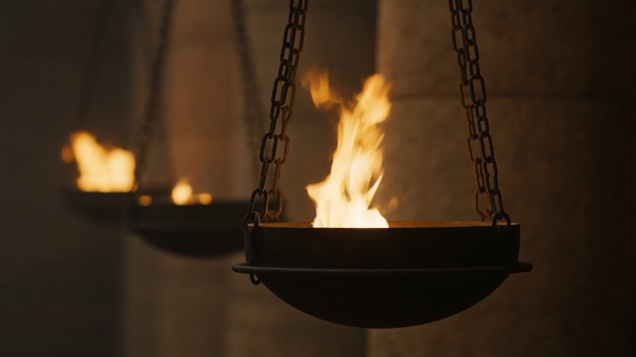 Hanging braziers lit in the courts