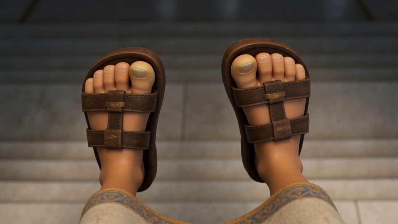 His feet, dangling, nowhere near the floor