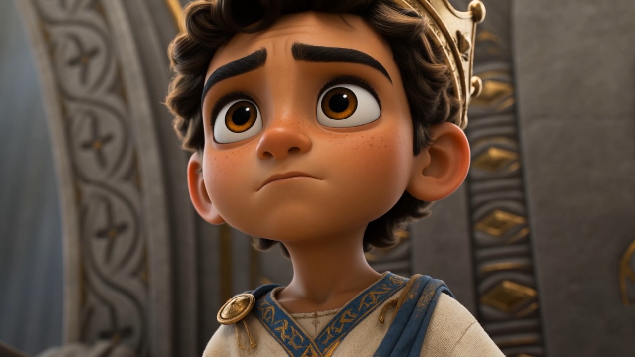 His face — trying very hard to be a king