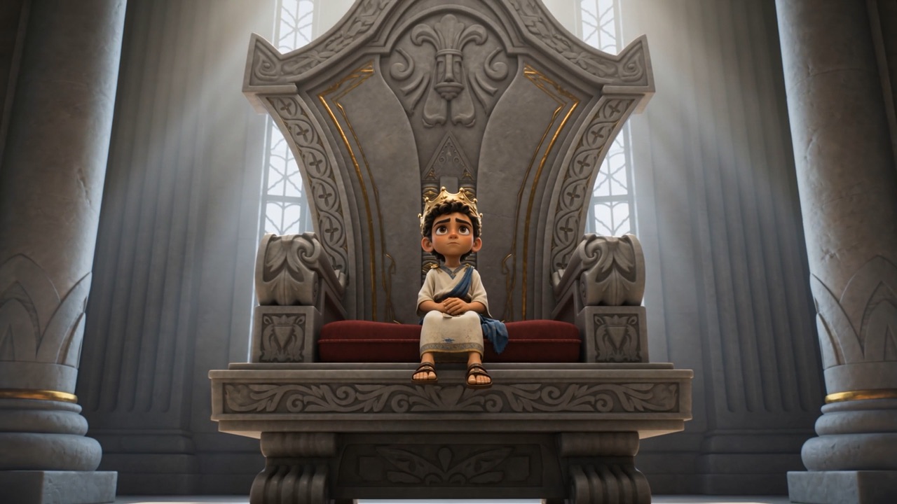 The throne from the back of the hall, and him tiny in it