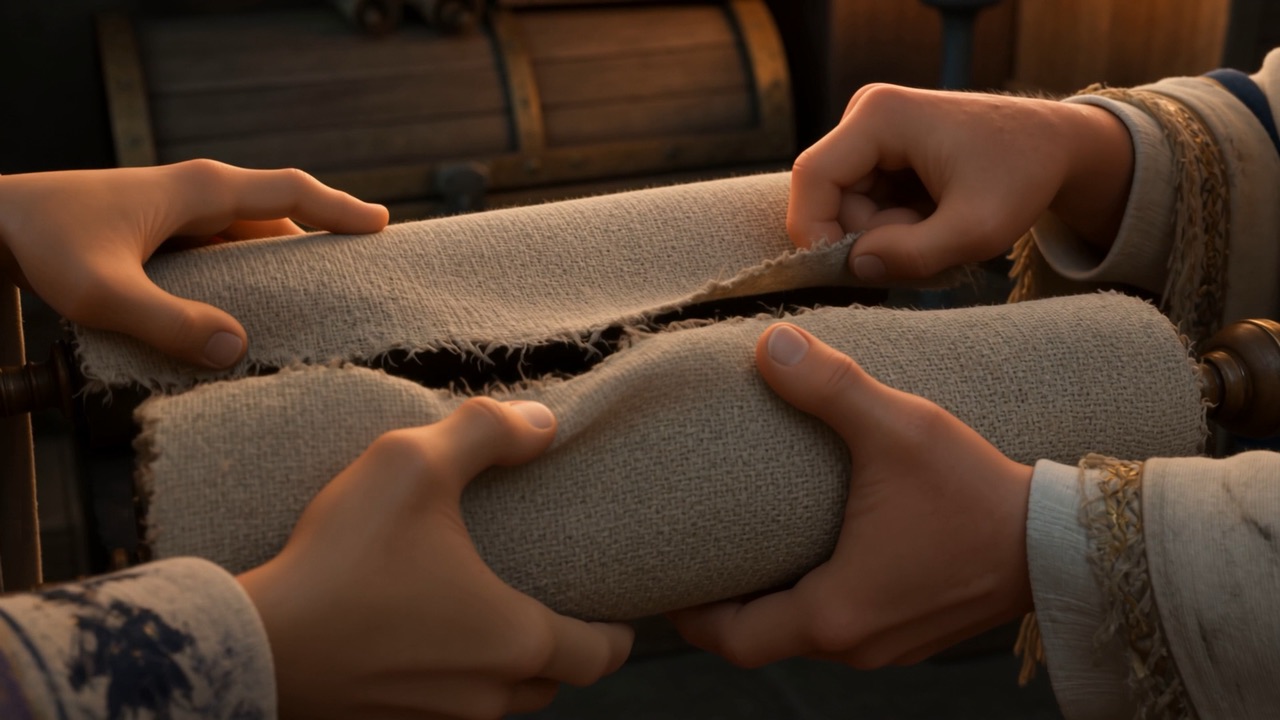 Two hands lifting a cloth-wrapped bundle