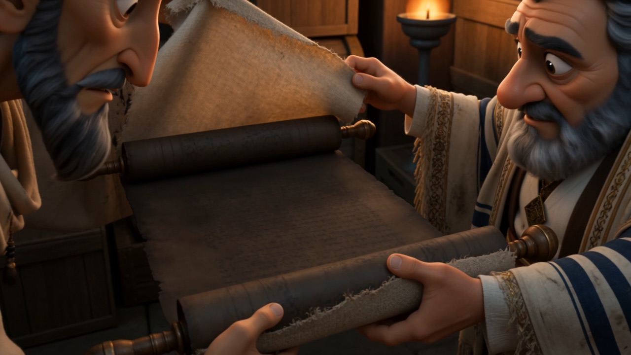 A scroll, rolled on wooden staves