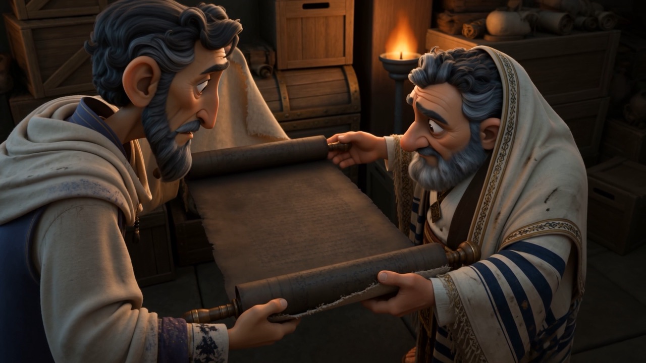 Two men stare at it across a table