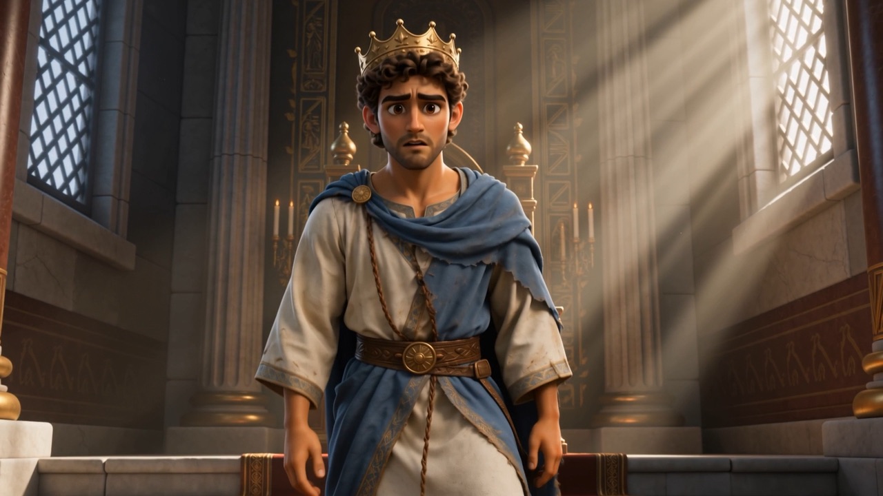 Josiah on the throne, leaning forward