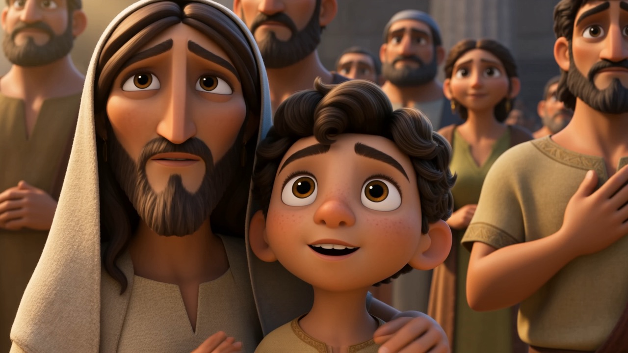 A man and a boy in the crowd, hearing it for the first time
