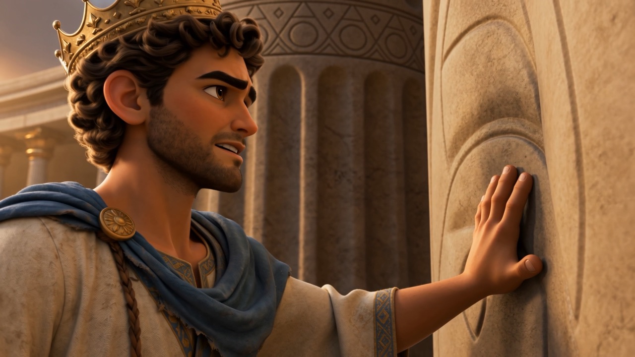 The king beside the pillar, speaking