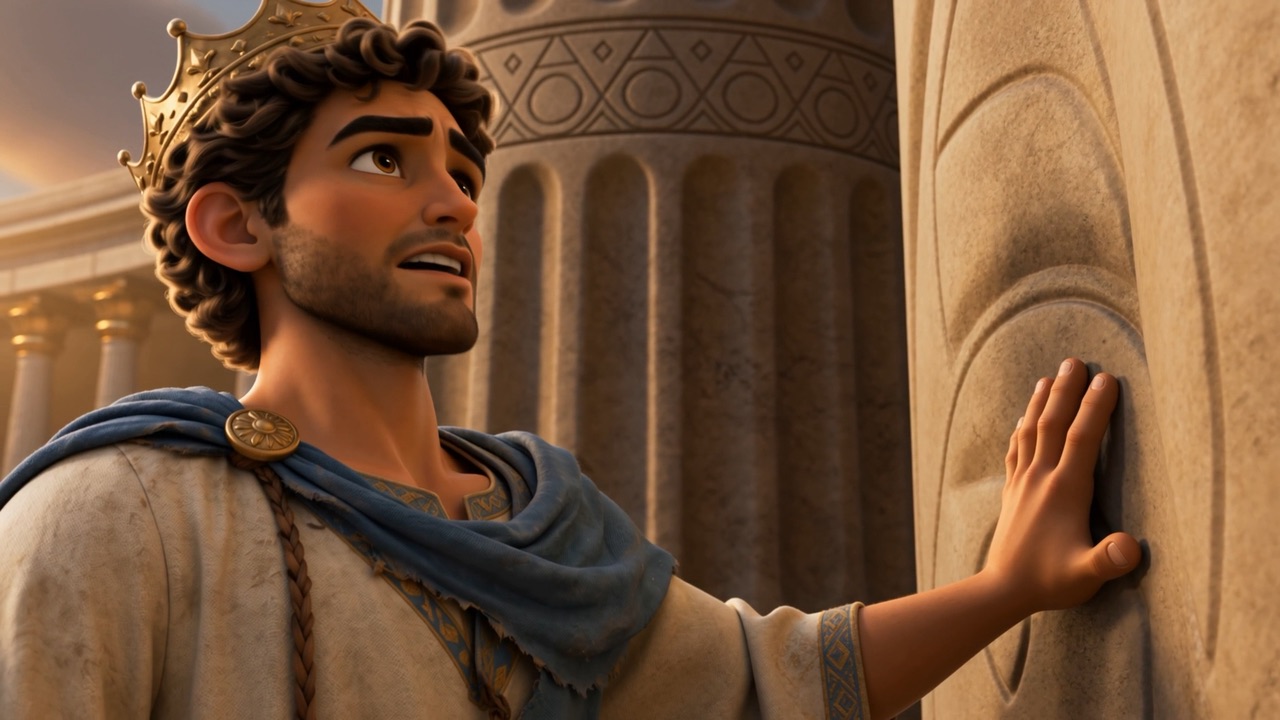 His palm still on the stone