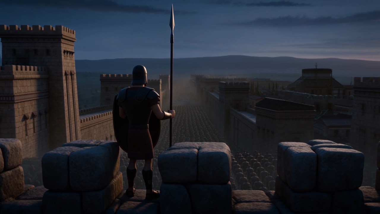One sentry on the battlements, watching them arrive