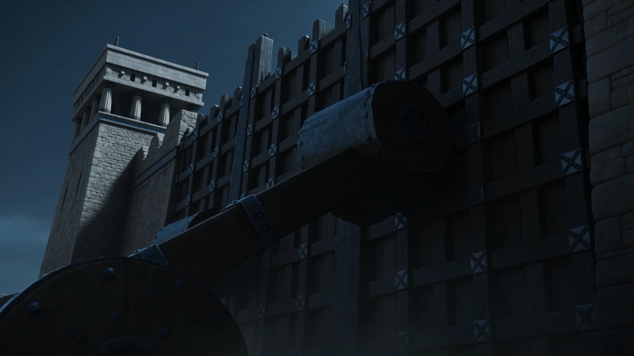 The siege ramp, built up against the stonework