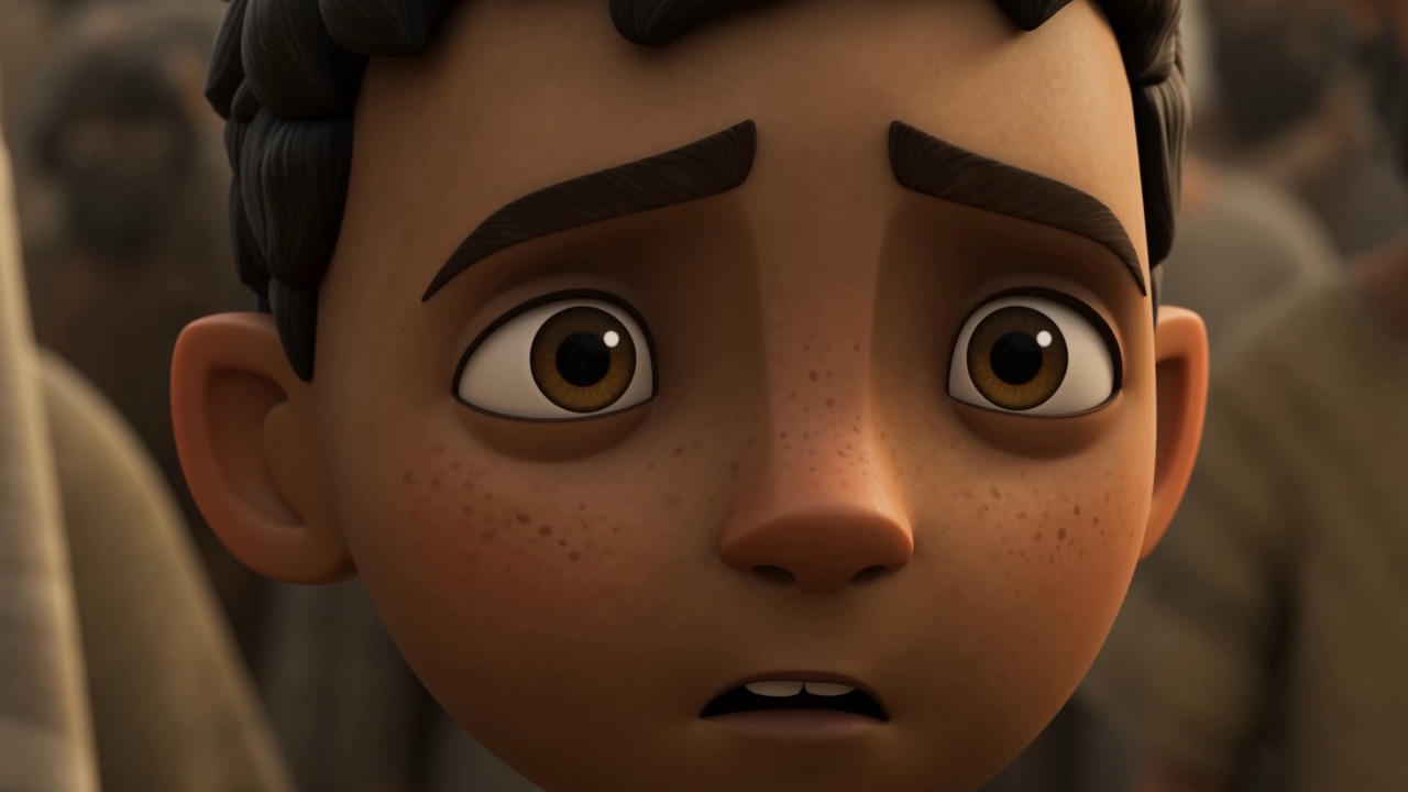 A boy's face, watching the bread