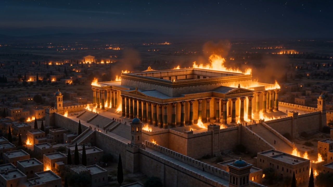 Flame runs along the colonnades