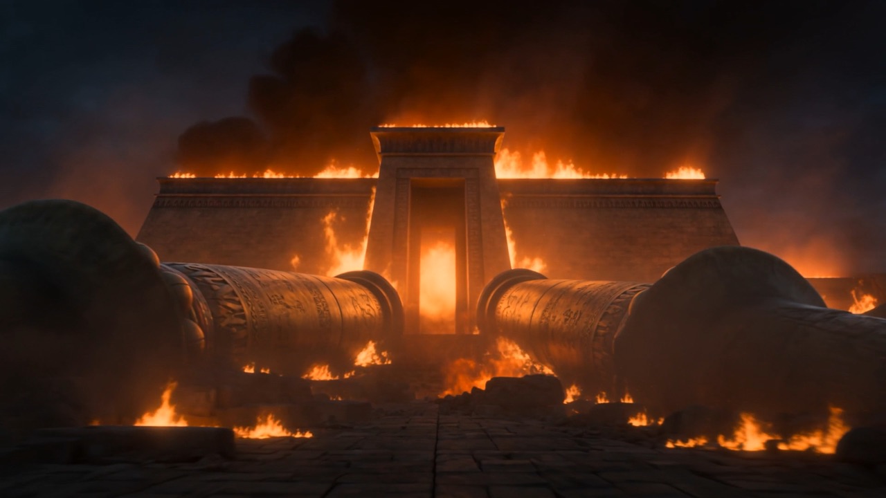 The doorway they framed, standing open on fire