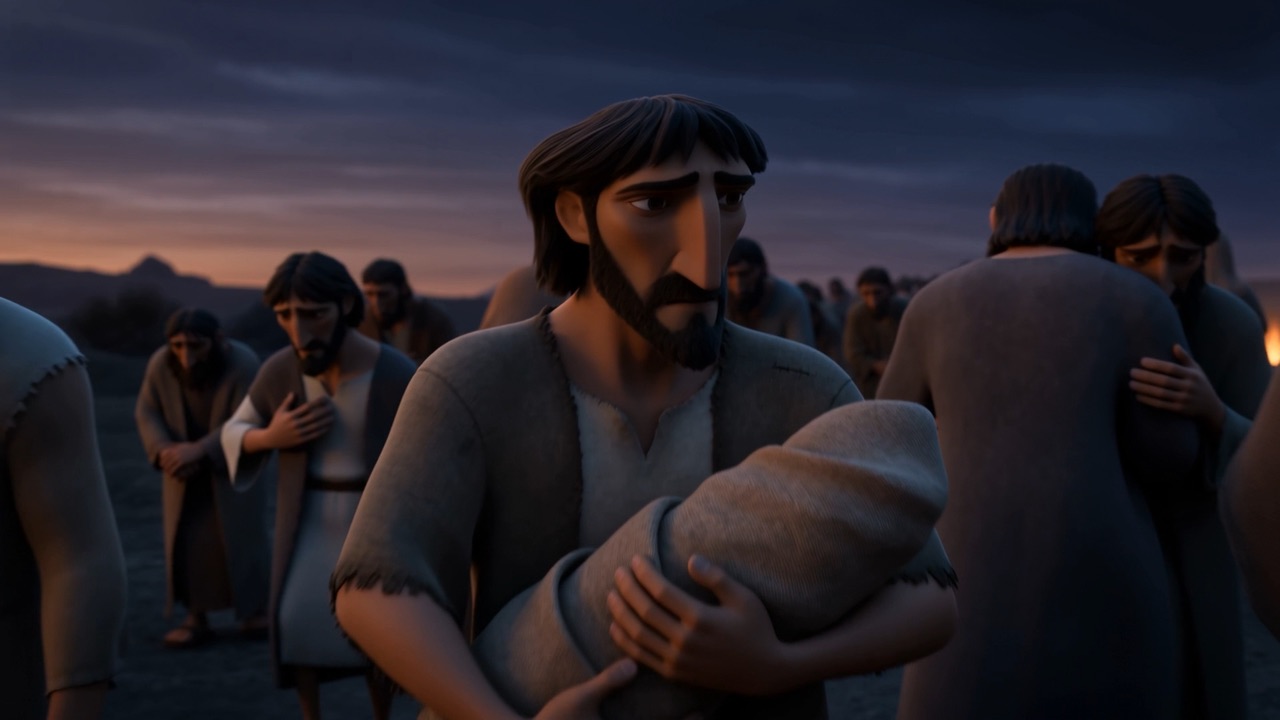 A man carrying a sleeping child
