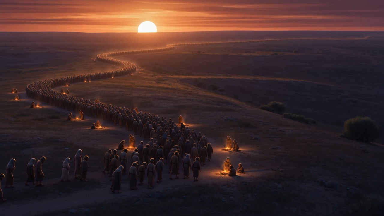Dawn — the road curving away to the horizon