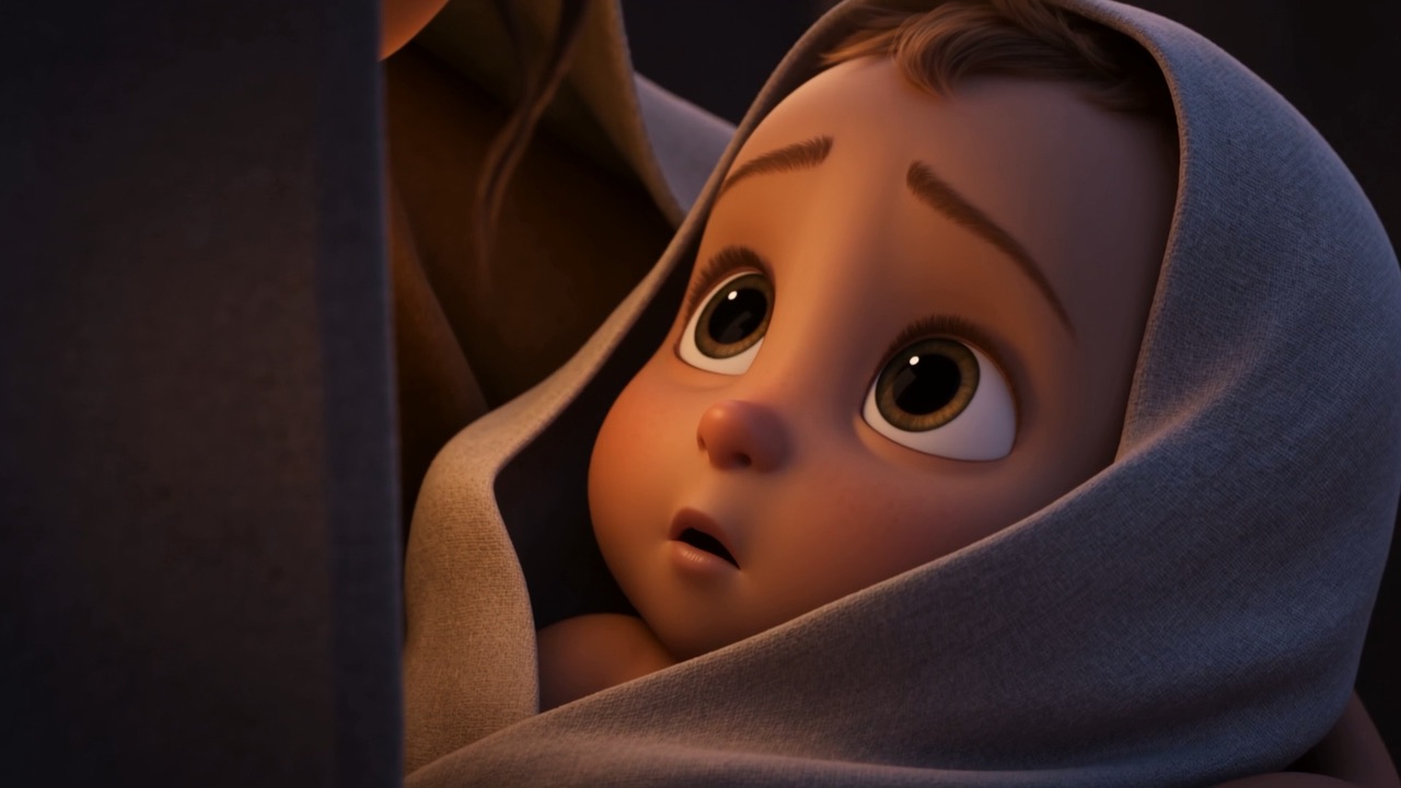 A child's face, turned up to the light