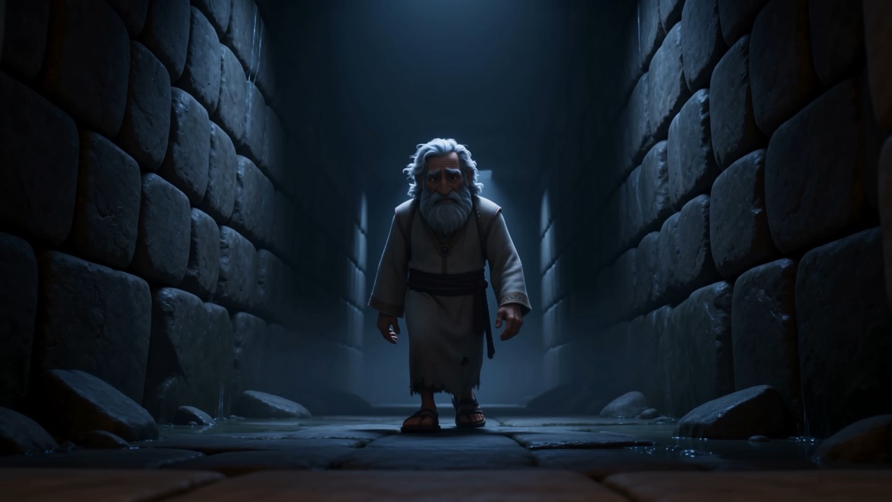 The cell door, from inside, in the dark