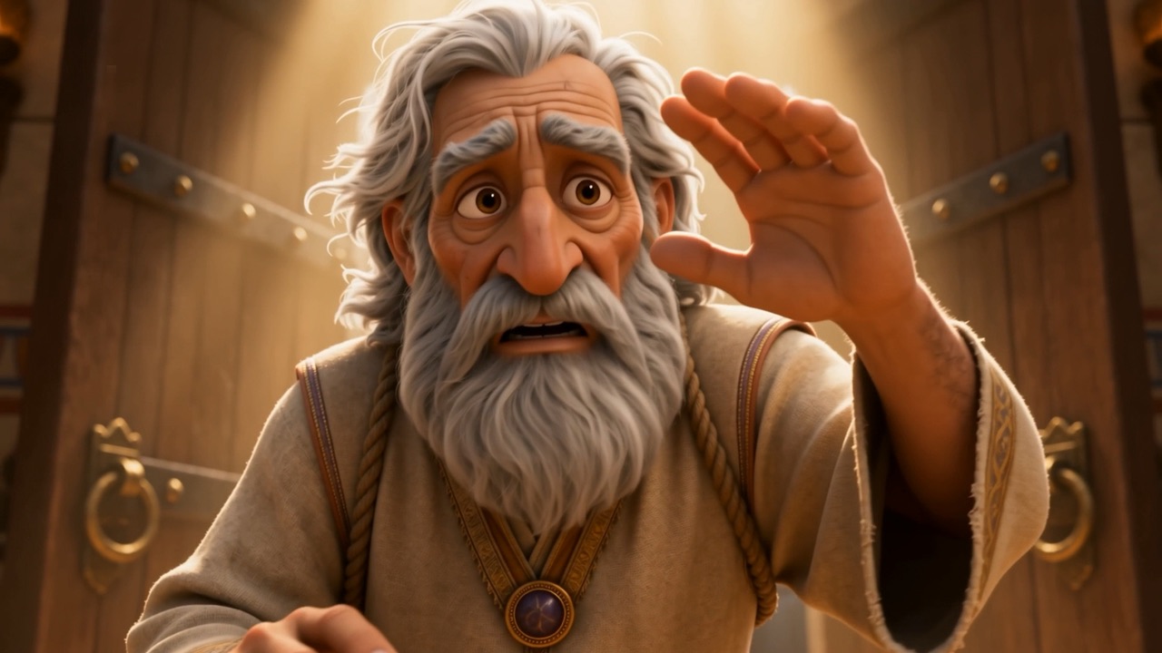 He shields his eyes with one hand