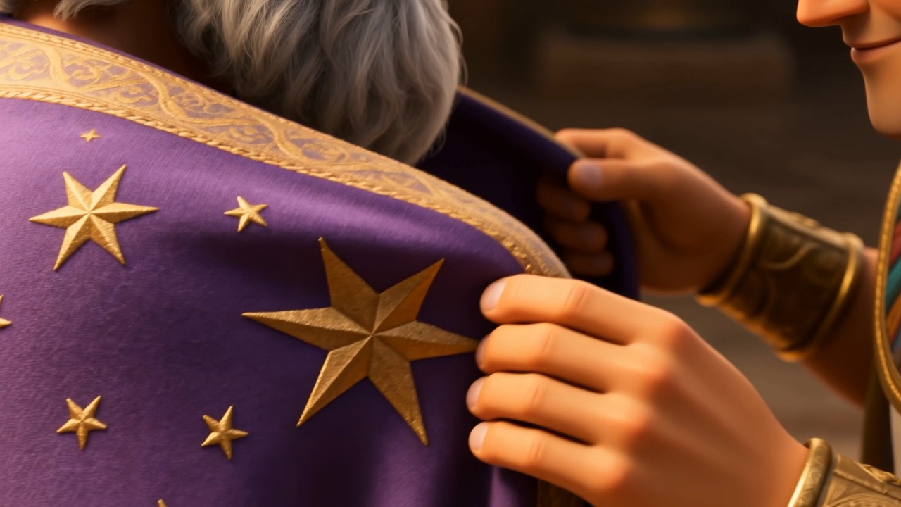 Hands settling a good robe on his shoulders