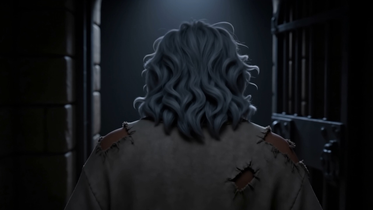 From behind — a small figure in the doorway