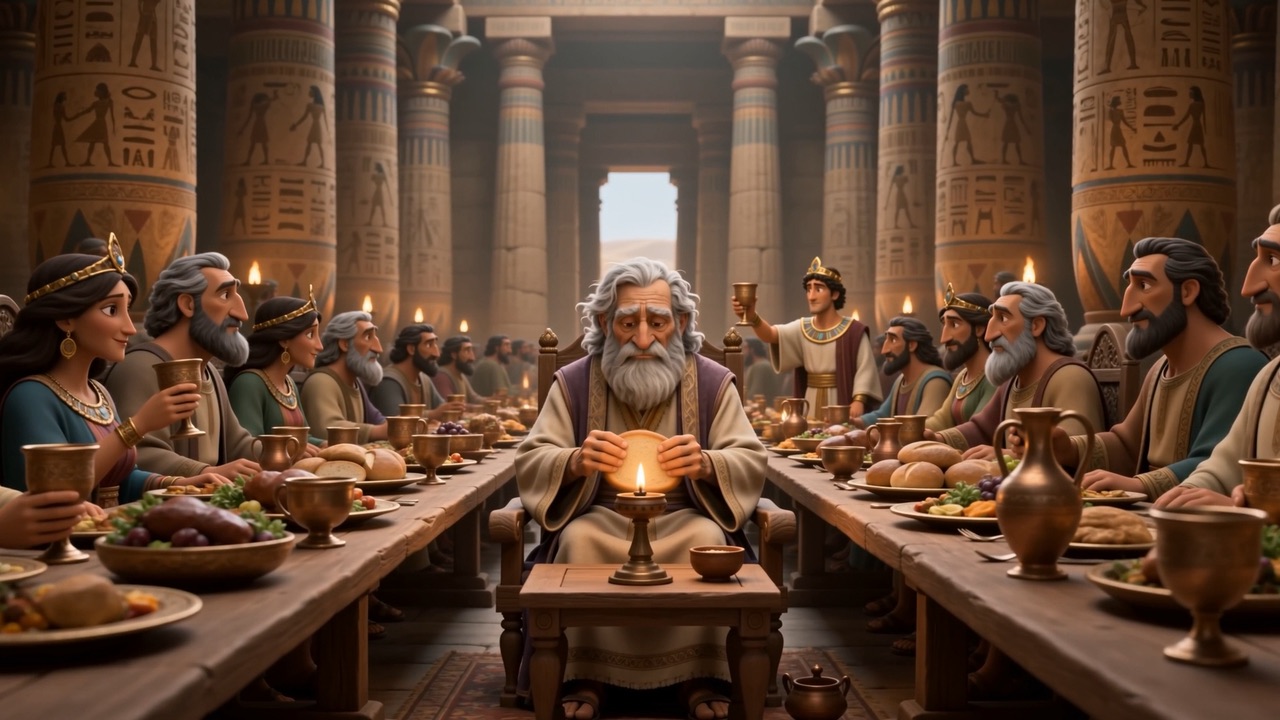 The whole hall, and one old man with a lamp in the middle