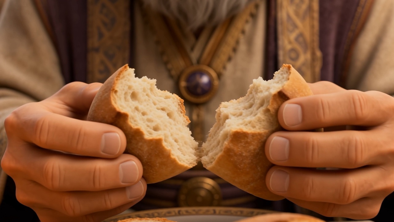 Hands breaking bread, unhurried
