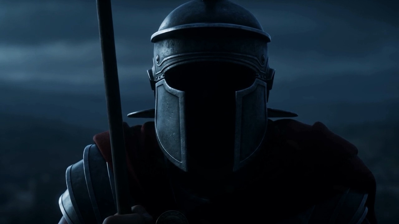 A helmeted sentry against the night sky