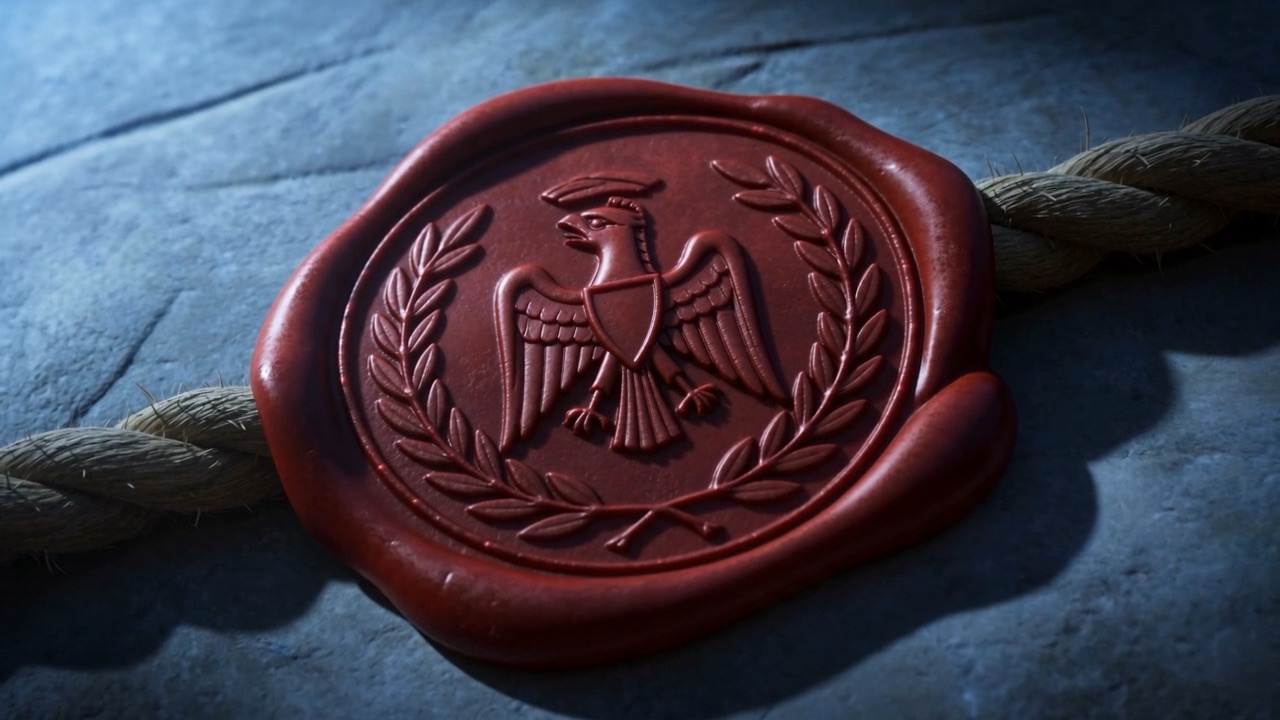 Red wax, stamped with an eagle