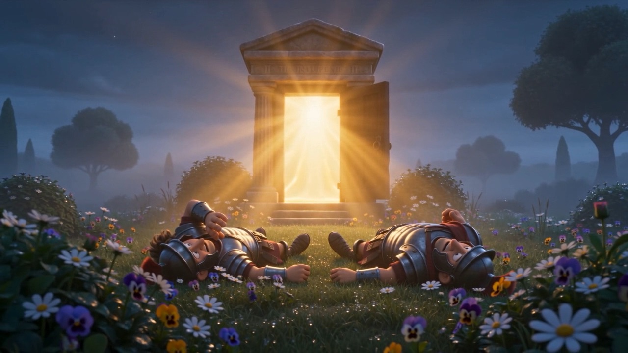 Daisies, armour, and an open door