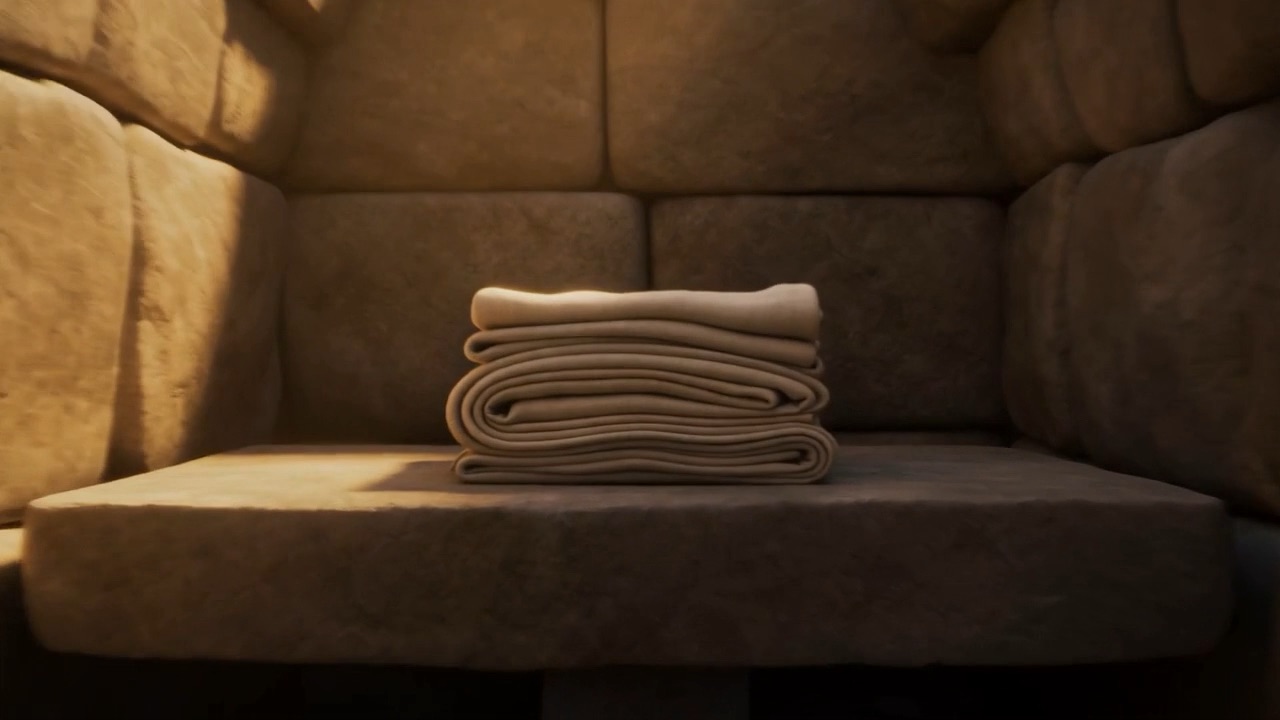 Grave cloths, folded, where a body should be