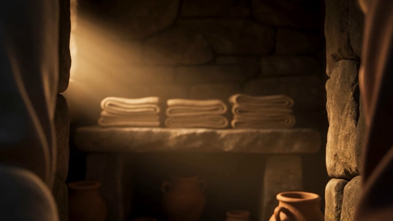 The linen, close, with morning light on it