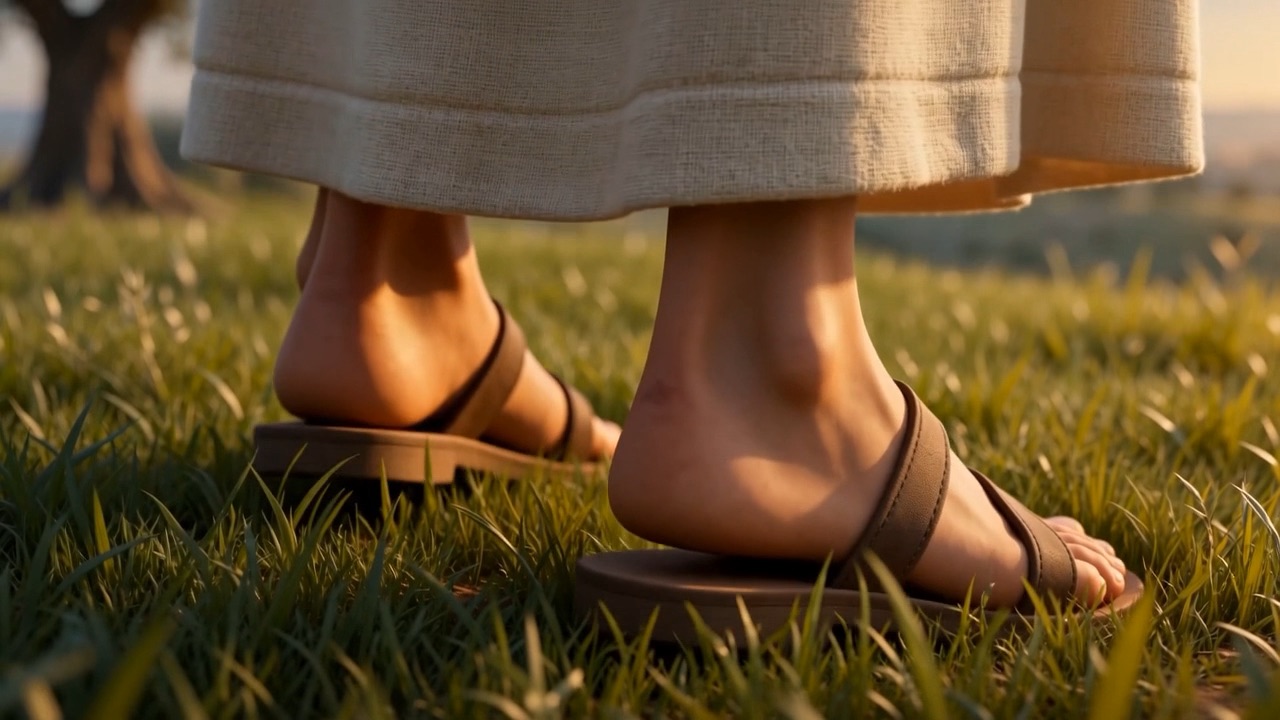 Sandalled feet in the grass