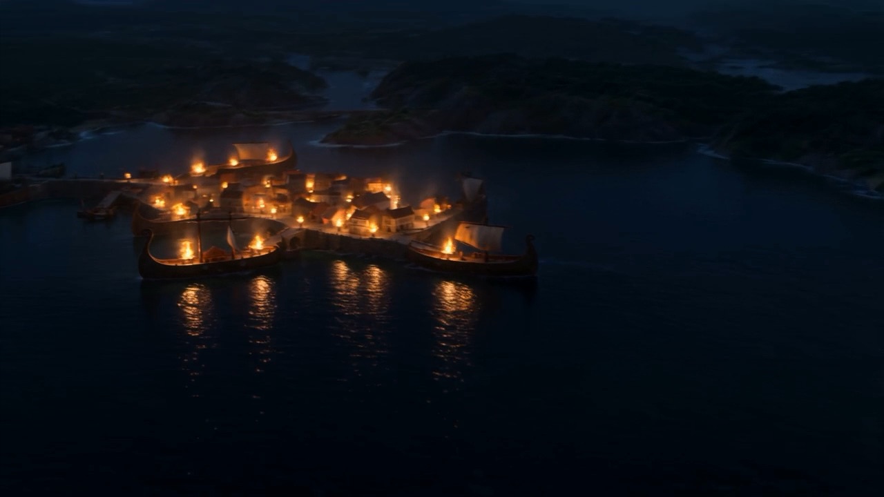 The lights multiplying down the coast