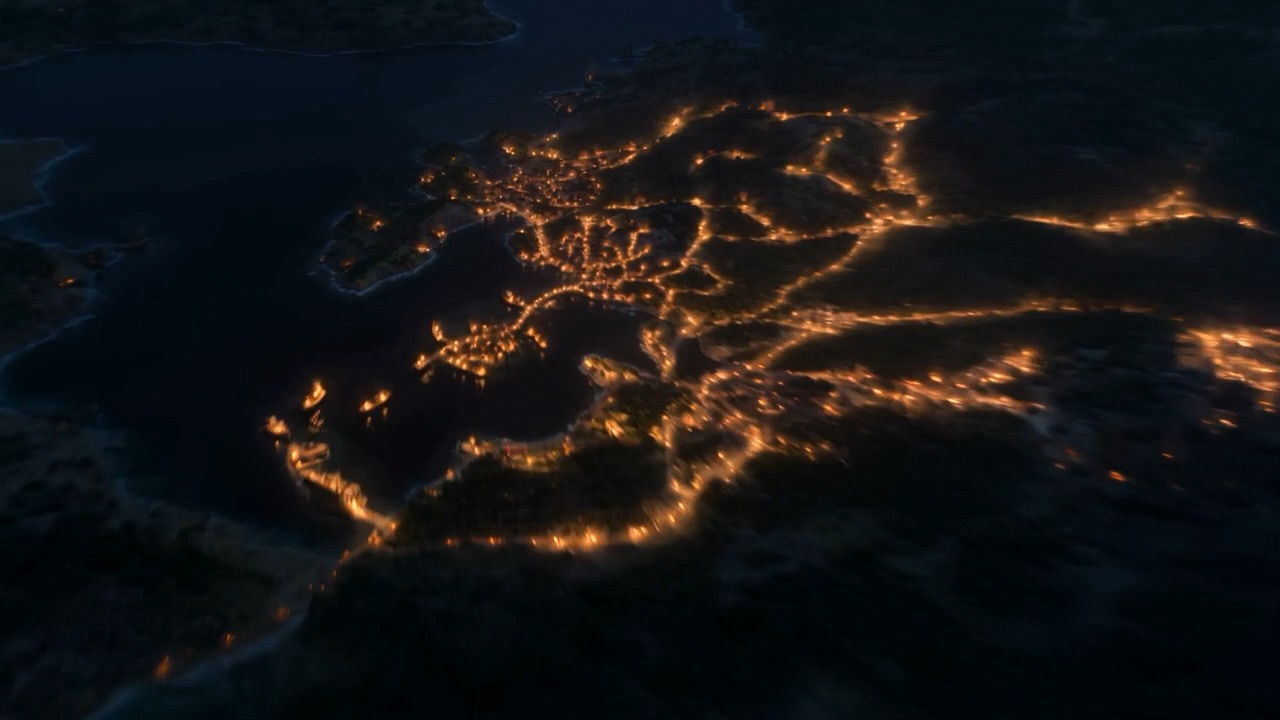 A map of the world drawn in small fires