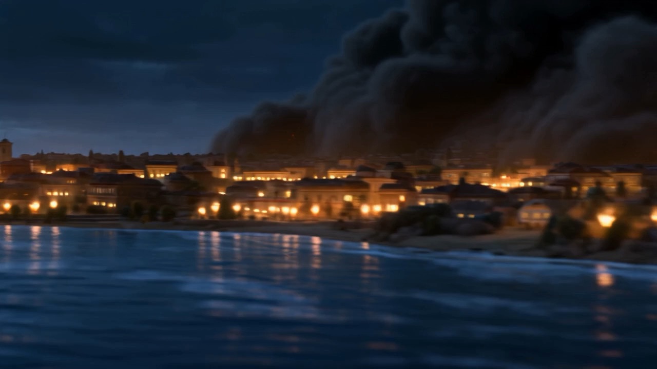 Black smoke rolling in off the water