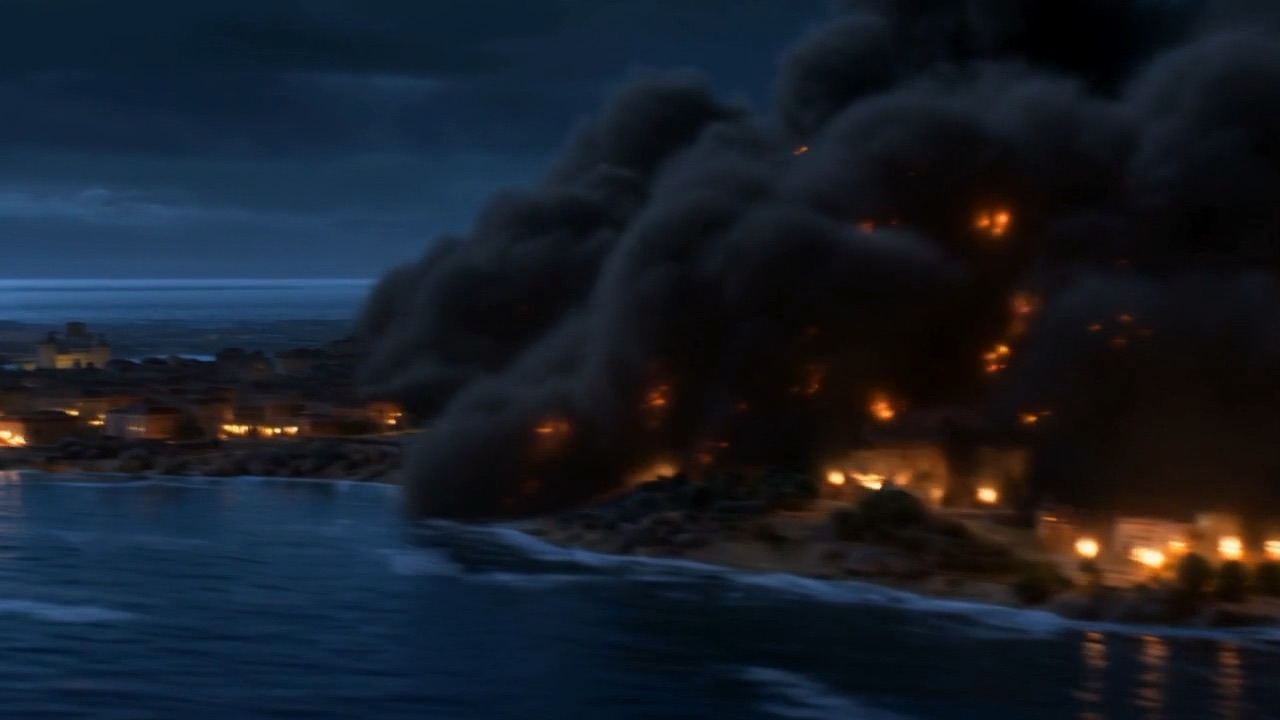 Fires along a shoreline, and not the good kind