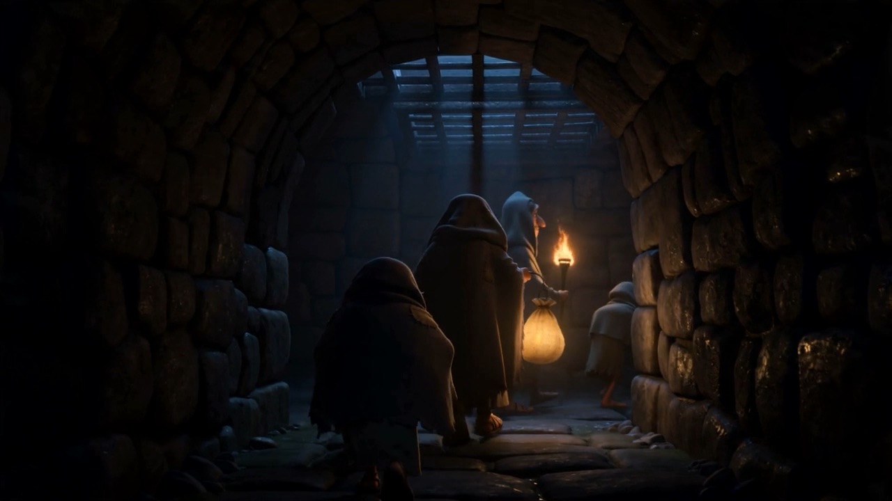 A single lantern in a long dark corridor