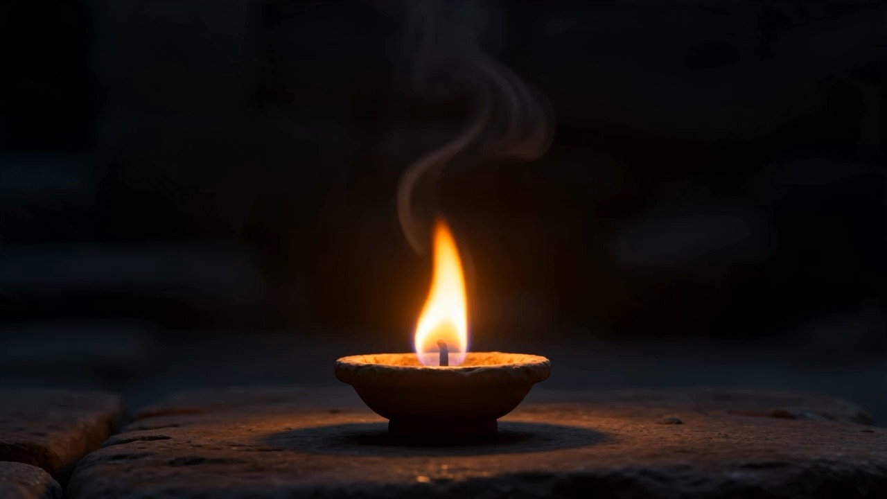 One lamp alone on a stone slab