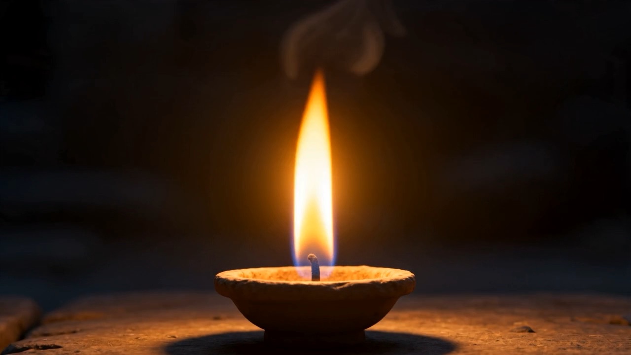 The flame standing straight up