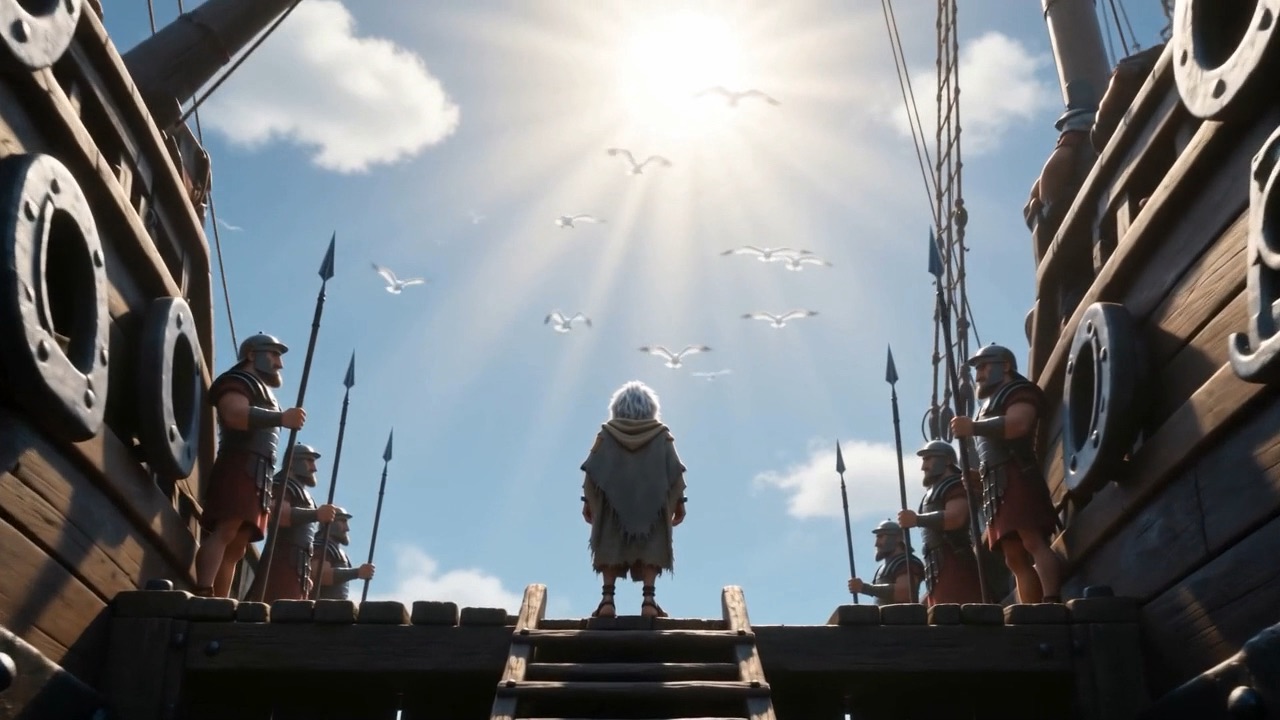 He walks up the gangway on his own